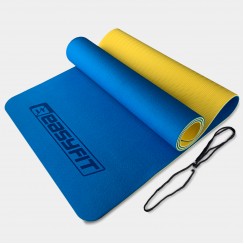 Килимок для йоги та фітнесу EasyFit TPE+TC 6 мм двошаровий синій-жовтий
