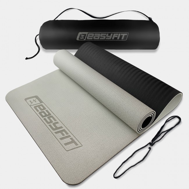 Килимок для йоги та фітнеса EasyFit TPE+TC 6мм двошаровий + Чохол сірий з чорним Килимок для йоги та фітнеса EasyFit TPE+TC 6мм двошаровий + Чохол сірий з чорним