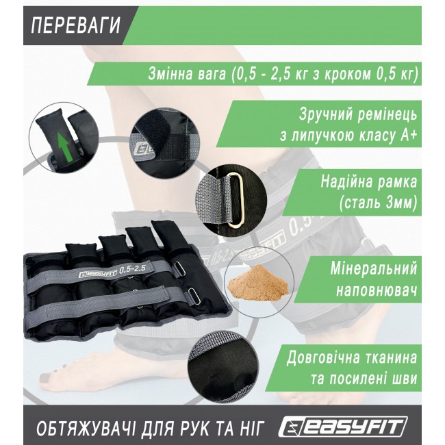 Утяжелители для ног и рук EasyFit наборные 0,5-2,5 кг (пара) Утяжелители для ног и рук EasyFit наборные 0,5-2,5 кг (пара)