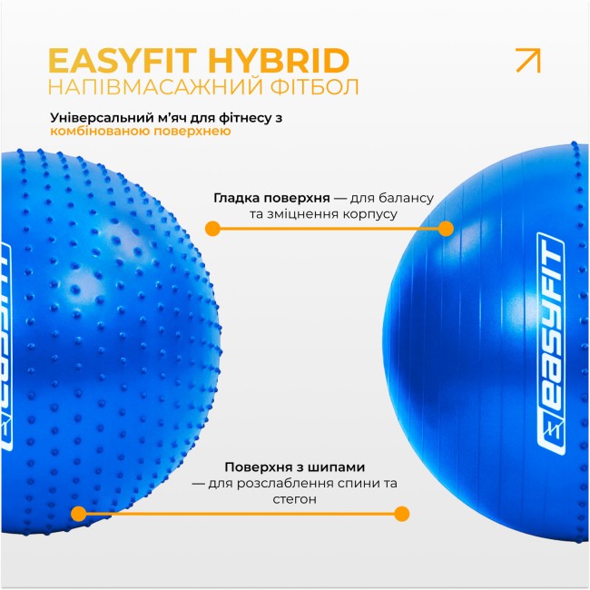 Фитбол 65 см EasyFit Hybrid синий (полумассажный фитбол)
