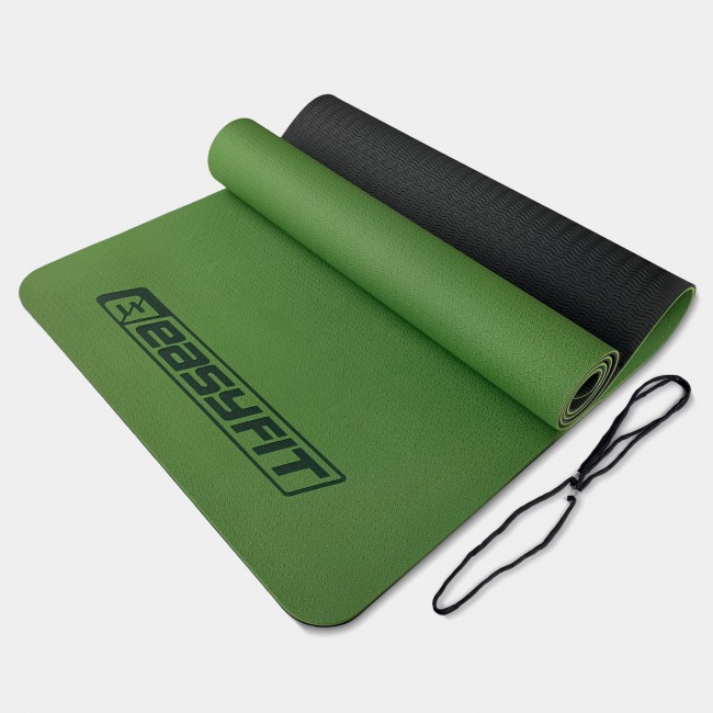 Коврик для йоги и фитнеса EasyFit TPE+TC 6 мм двухслойный зеленый-черный Коврик для йоги и фитнеса EasyFit TPE+TC 6 мм двухслойный зеленый-черный