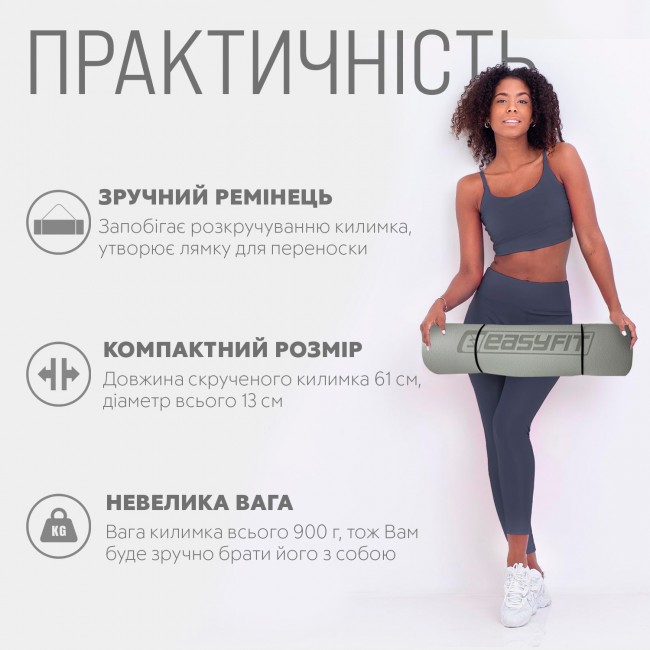 Килимок для йоги та фітнесу EasyFit TPE+TC 6мм двошаровий сірий-чорний