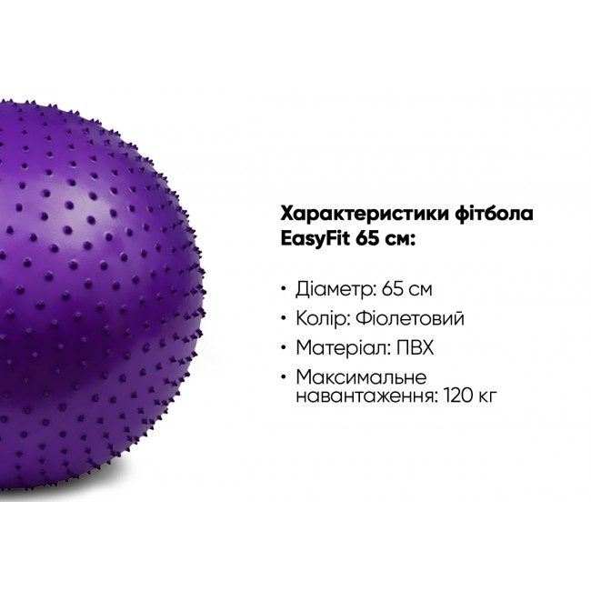 М'яч для фітнесу EasyFit 65 см фіолетовий (фітбол масажний)