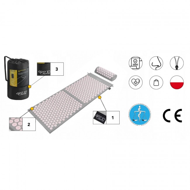 Килимок акупунктурний з валиком 4FIZJO Classic Mat XL Аплікатор Кузнєцова Grey/Pink (P-5907739313294)