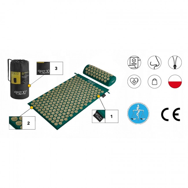 Коврик акупунктурный с валиком 4FIZJO Classic Mat Аппликатор Кузнецова Navy Green/Gold (P-5907739313300)