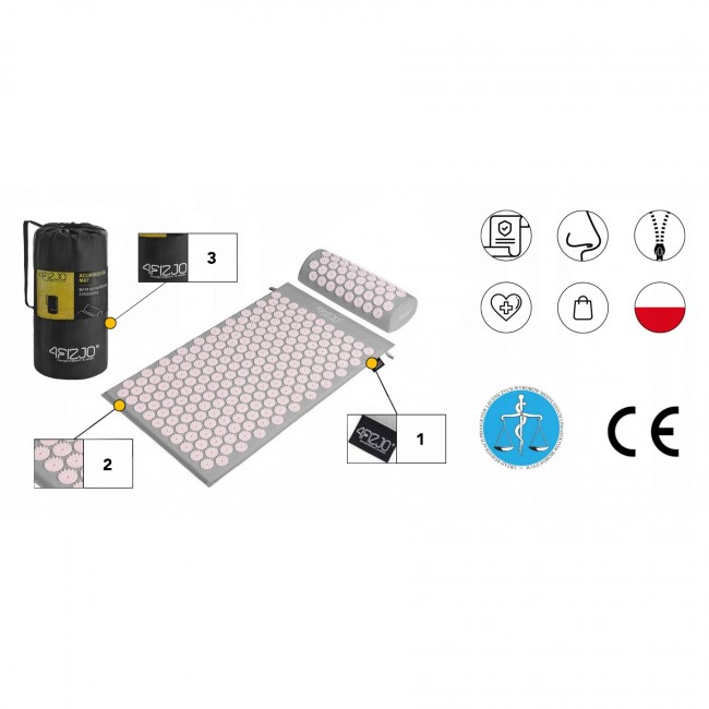Килимок акупунктурний з валиком 4FIZJO Classic Mat Аплікатор Кузнєцова Grey/Pink (P-5907739313287)
