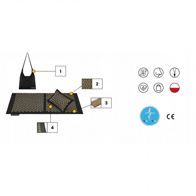 Килимок акупунктурний з подушкою 4FIZJO Eco Mat XL Аплікатор Кузнєцова Black/Gold (P-5907739313591)