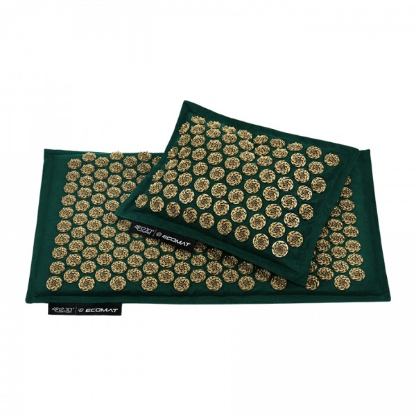 Аплікатор Кузнєцова / Масажний килимок акупунктурний з подушкою 4FIZJO Eco Mat 68 x 42 см 4FJ0251 Navy Green/Gold