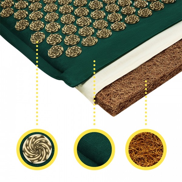 Аплікатор Кузнєцова / Масажний килимок акупунктурний з подушкою 4FIZJO Eco Mat 68 x 42 см 4FJ0251 Navy Green/Gold