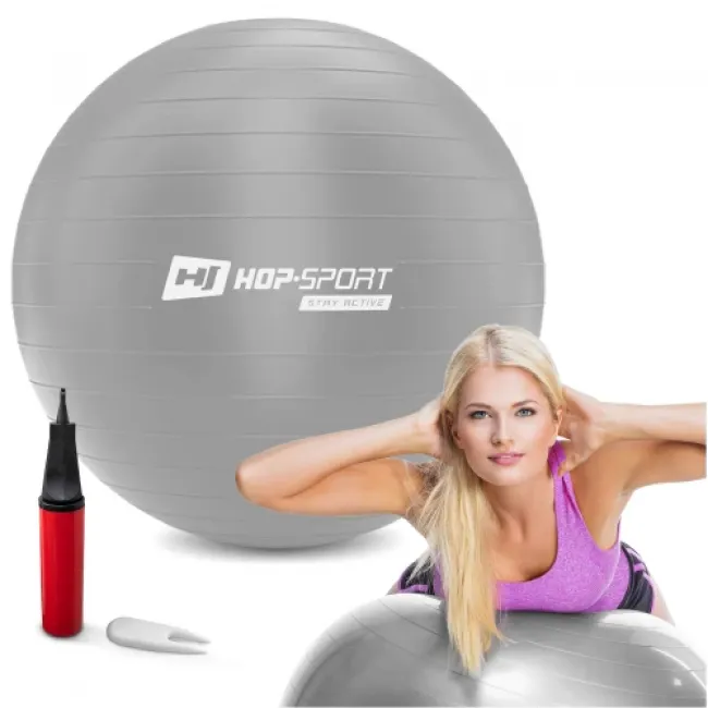 Фітбол Hop-Sport 55см сріблястий + насос 2020