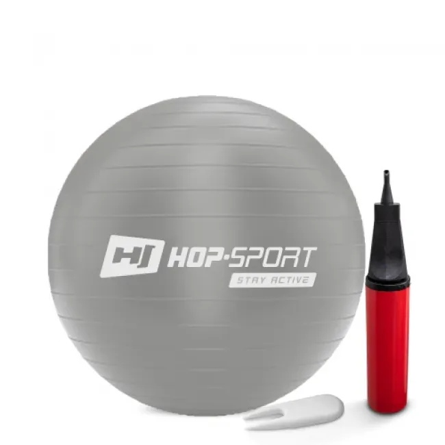 Фітбол Hop-Sport 55см сріблястий + насос 2020 Фітбол Hop-Sport 55см сріблястий + насос 2020