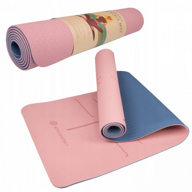 Килимок (мат) для йоги та фітнесу Springos TPE 6 мм YG0014 Pink / Blue