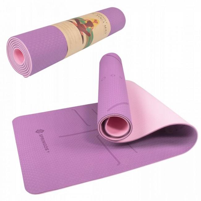 Килимок для йоги (Yoga mat) Springos TPE 6 мм YG0015 Purple/Pink з розміткою