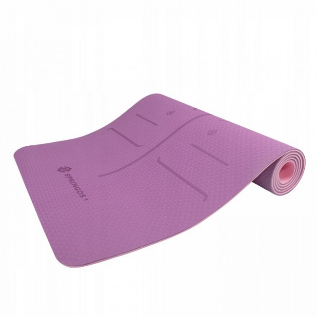 Килимок для йоги (Yoga mat) Springos TPE 6 мм YG0015 Purple/Pink з розміткою