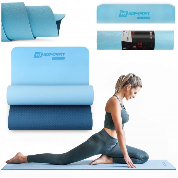 Килимок для йоги та фітнесу Hop-Sport TPE 0,6 см HS-T006GM синьо-блакитний