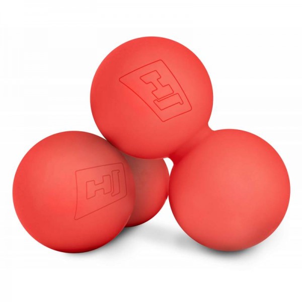 Силіконовий масажний м'ячик подвійний 63 мм HS-S063DMB червоний