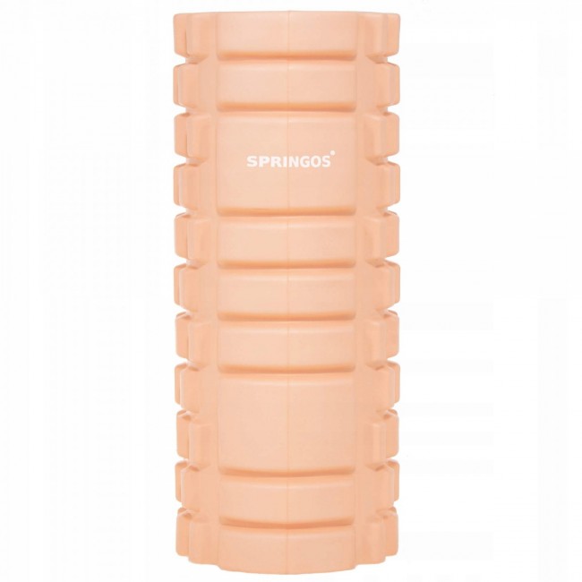 Массажный валик (ролик) для спины, фитнеса 33 см Springos FR0021 Light Orange рельефный