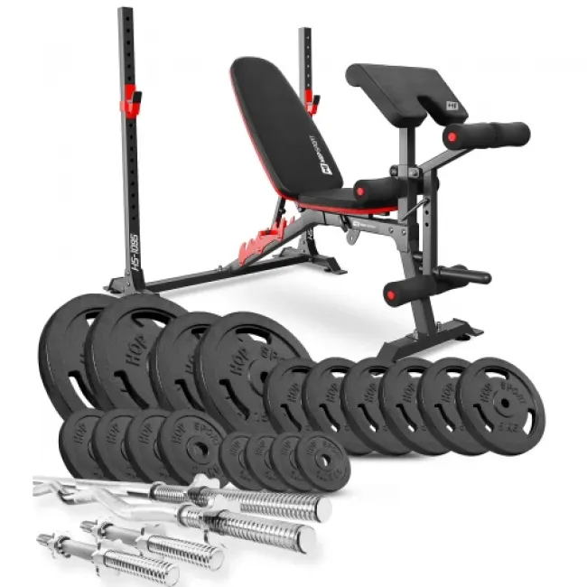 Набор Hop-Sport Strong 138 кг со скамьей HS-1095 Набор Hop-Sport Strong 138 кг со скамьей HS-1095