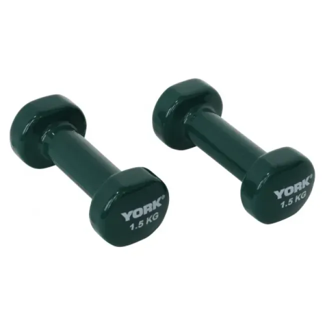 Гантели для фитнеса виниловые круглые York Fitness 2х1,5кг зеленый