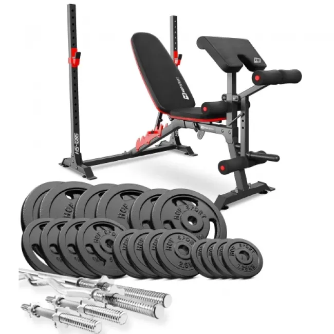Набор Hop-Sport Strong 146 кг со скамьей HS-1095 Набор Hop-Sport Strong 146 кг со скамьей HS-1095