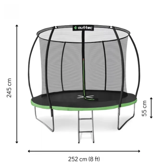 Батут Outtec Premium 8ft (252cm) черно-зеленый с внутренней сеткой