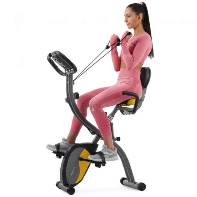 Велотренажер магнитный Hop-Sport HS-3010X Grix X-Bike с эспандерами серо-желтый