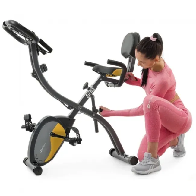 Велотренажер магнитный Hop-Sport HS-3010X Grix X-Bike с эспандерами серо-желтый