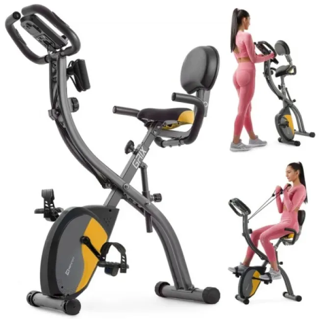 Велотренажер магнитный Hop-Sport HS-3010X Grix X-Bike с эспандерами серо-желтый
