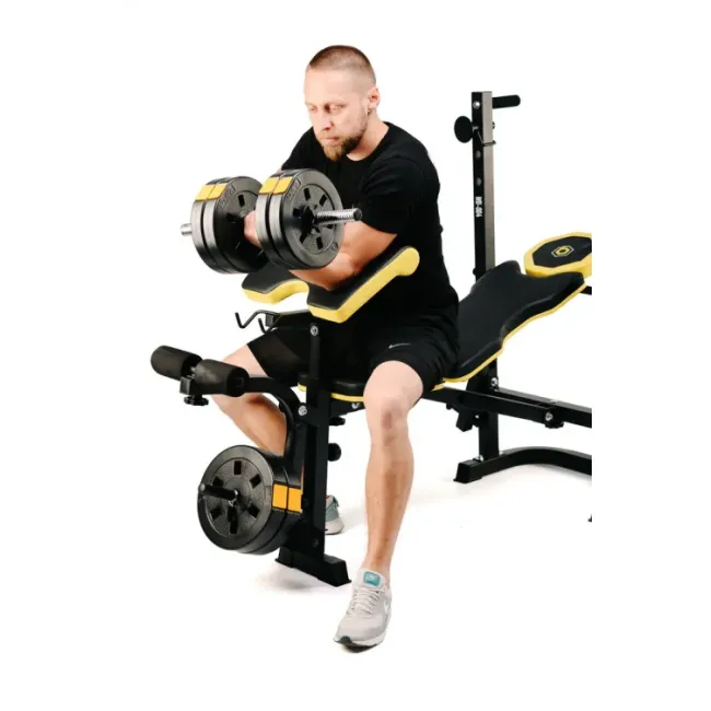 Скамейка тренировочная Besport WB-004 для жима со стойкой под штангу и партой Скотта