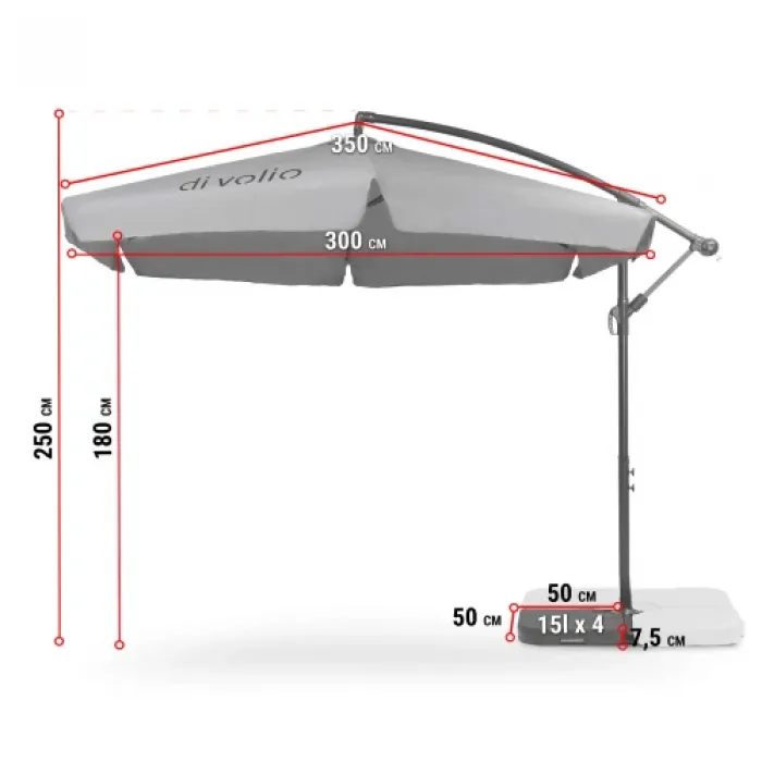 Зонт садовый DiVolio EMPOLI 350см серый+ Основа садового зонта