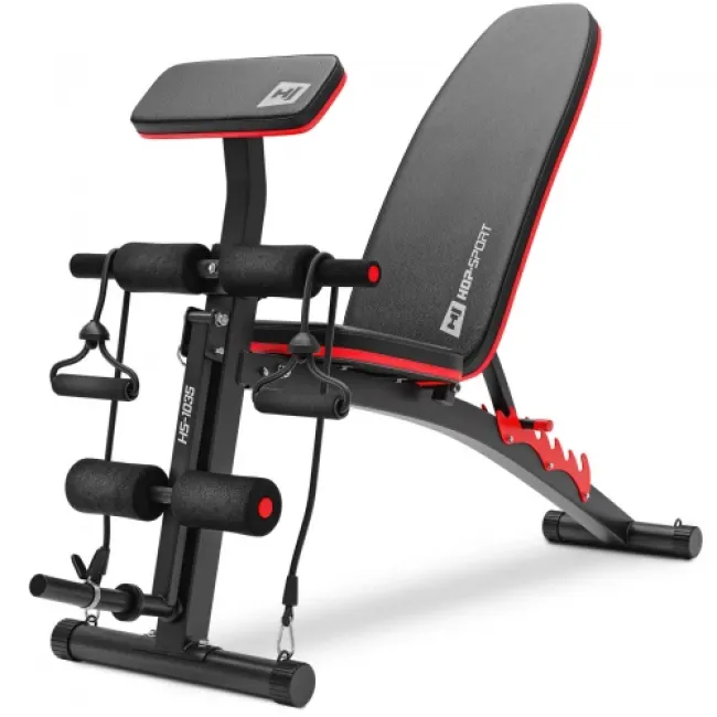 Набор Hop-Sport Strong 146 кг со скамьей HS-1035 и стойками 1005L