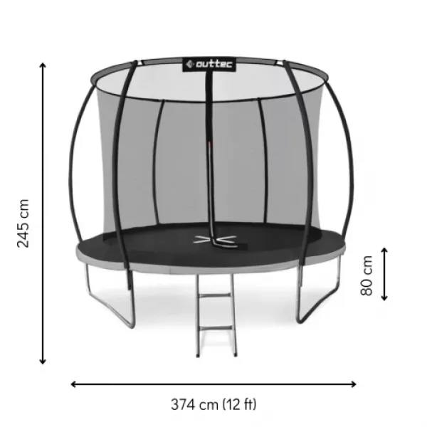 Батут Outtec Premium 12ft (374cm) черно-серый с внутренней сеткой