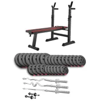 Набор Hop-Sport Premium 173 кг со скамьей HS-1080, штангами и гантелями