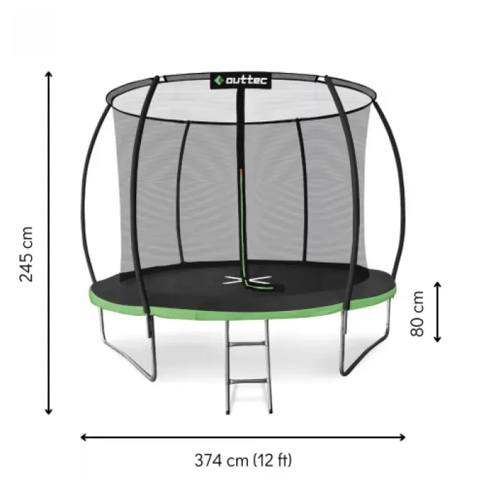 Батут Outtec Premium 12ft (374cm) чорно-зелений з внутрішньою сіткою