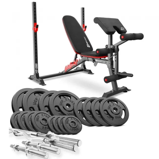 Набор Hop-Sport Strong 106 кг со скамьей HS-1095 Набор Hop-Sport Strong 106 кг со скамьей HS-1095
