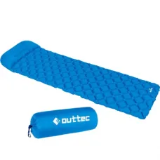 Надувний килимок Outtec 195х55х5 см із подушкою стільники блакитний