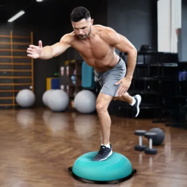 Балансировочная полусфера Gymtek Flex Core Half Ball 58см с эспандерами + голубой насос