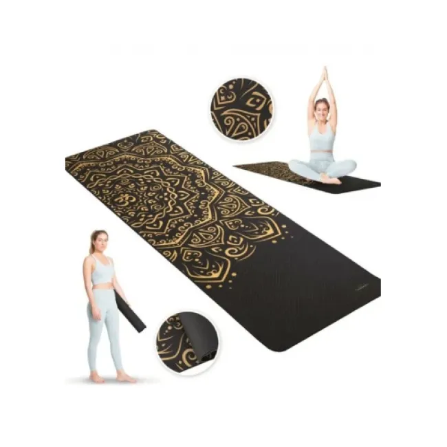 Йога-мат Queenfit Mandala TPE 5 мм чорний із золотим