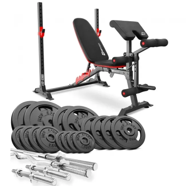 Набор Hop-Sport Strong 116 кг со скамьей HS-1095 Набор Hop-Sport Strong 116 кг со скамьей HS-1095