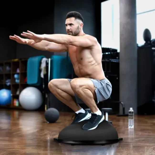 Балансировочная полусфера Gymtek Flex Core Half Ball 58см с эспандерами + насос черный