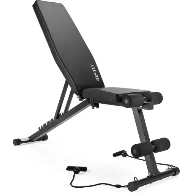 Складная регулируемая скамья для тренировок Gymtek XL400 с эспандерами для дома