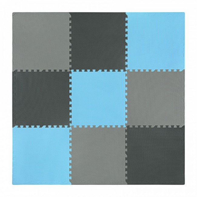 Напольное покрытие для спортзала мат-пазл (ласточкин хвост) 4FIZJO Mat Puzzle EVA 180 x 180 x 1 cм 4FJ0156 Black/Grey/Light Blue