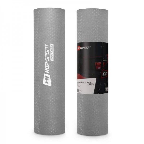 Килимок для йоги та фітнесу TPE 0,6 см Hop-Sport HS-T006GM сірий