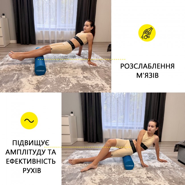 Массажный ролик Cornix EVA+ 90 x 15 см (валик, роллер) XR-0316 Blue