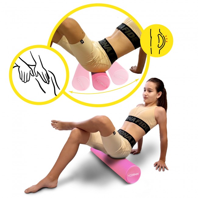 Массажный ролик Cornix EVA+ 60 x 15 см (валик, роллер) XR-0308 Pink