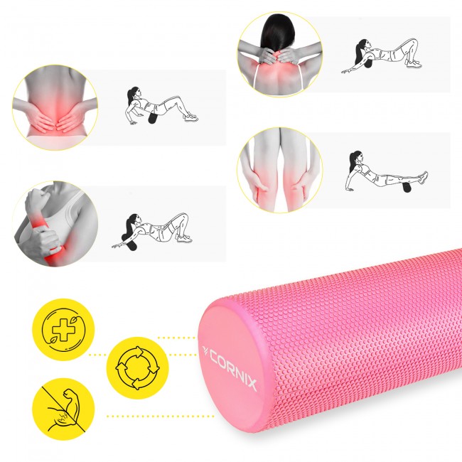 Массажный ролик Cornix EVA+ 60 x 15 см (валик, роллер) XR-0308 Pink