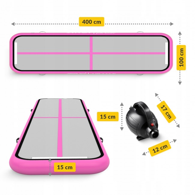 Мат надувной гимнастический 4FIZJO Air Track Mat 400 x 100 x 15 см White/Pink (P-5907739311788)