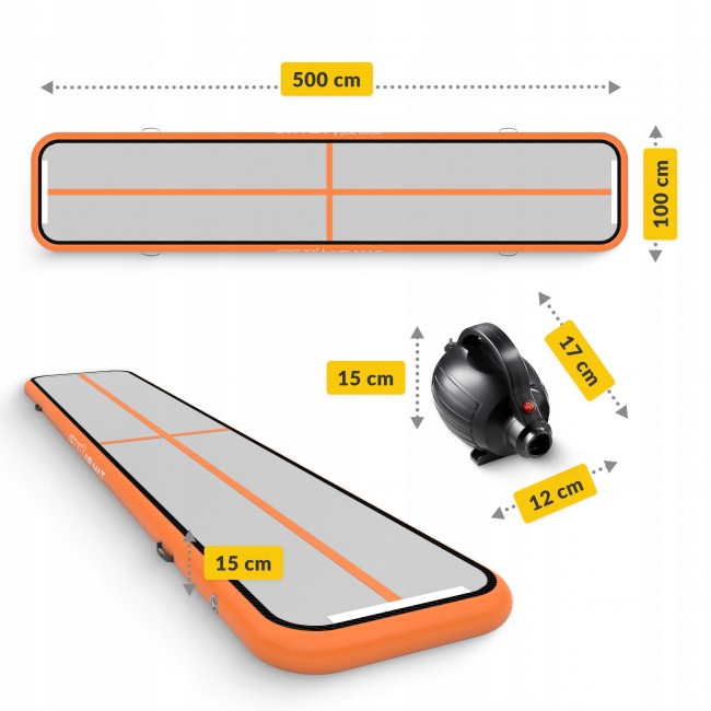 Мат гімнастичний надувний 4FIZJO Air Track Mat 500 x 100 x 15 см White/Orange (P-5907739311795)