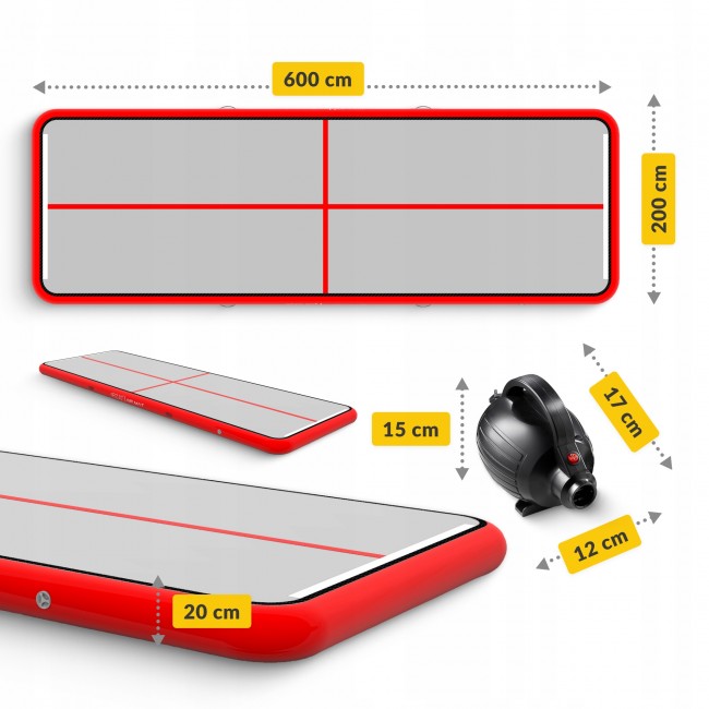 Мат надувной гимнастический 4FIZJO Air Track Mat 600 x 200 x 20 см White/Red (P-5907739312044)