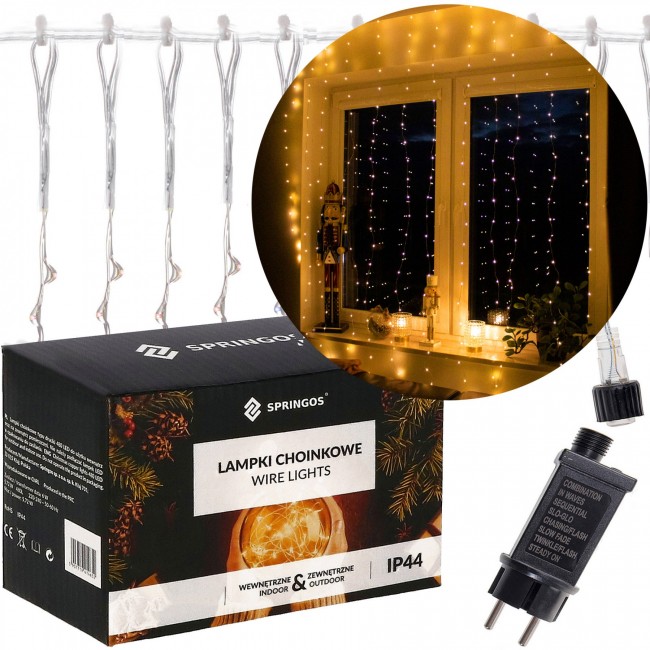 Гирлянда водопад (штора) Springos 2 x 2 м 400 LED CL0097 Warm White